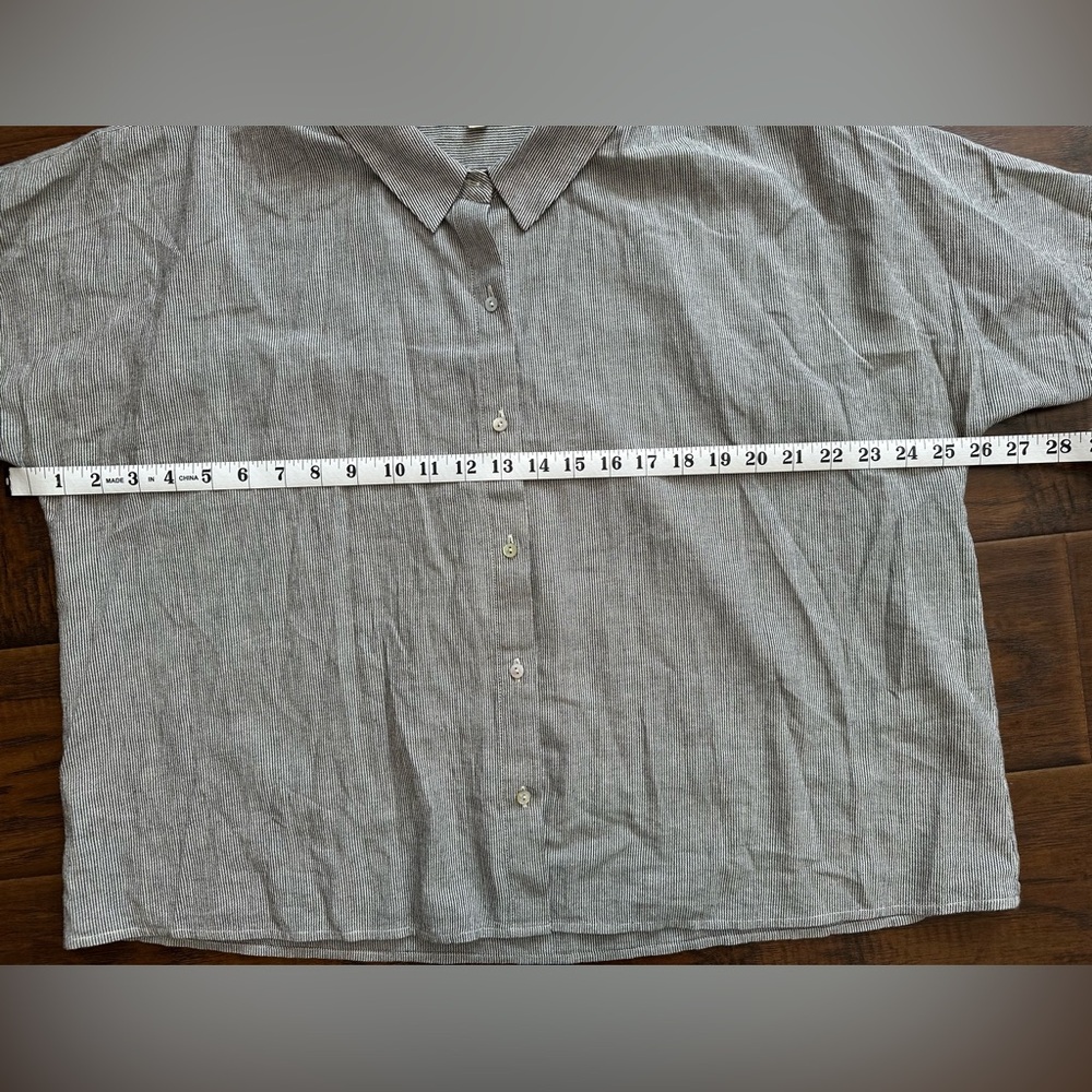 Eileen Fisher Organic Cotton Linen Ticking Stripe Shirt - Picture 9 of 10